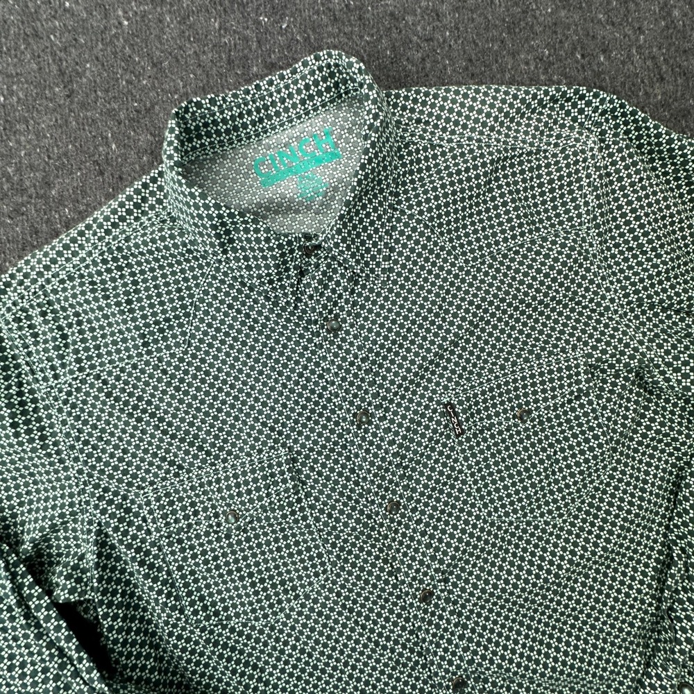 Cinch Shirt Mens XXL Green Modern Fit Geometric Western Snap Long Sleeve Cotton